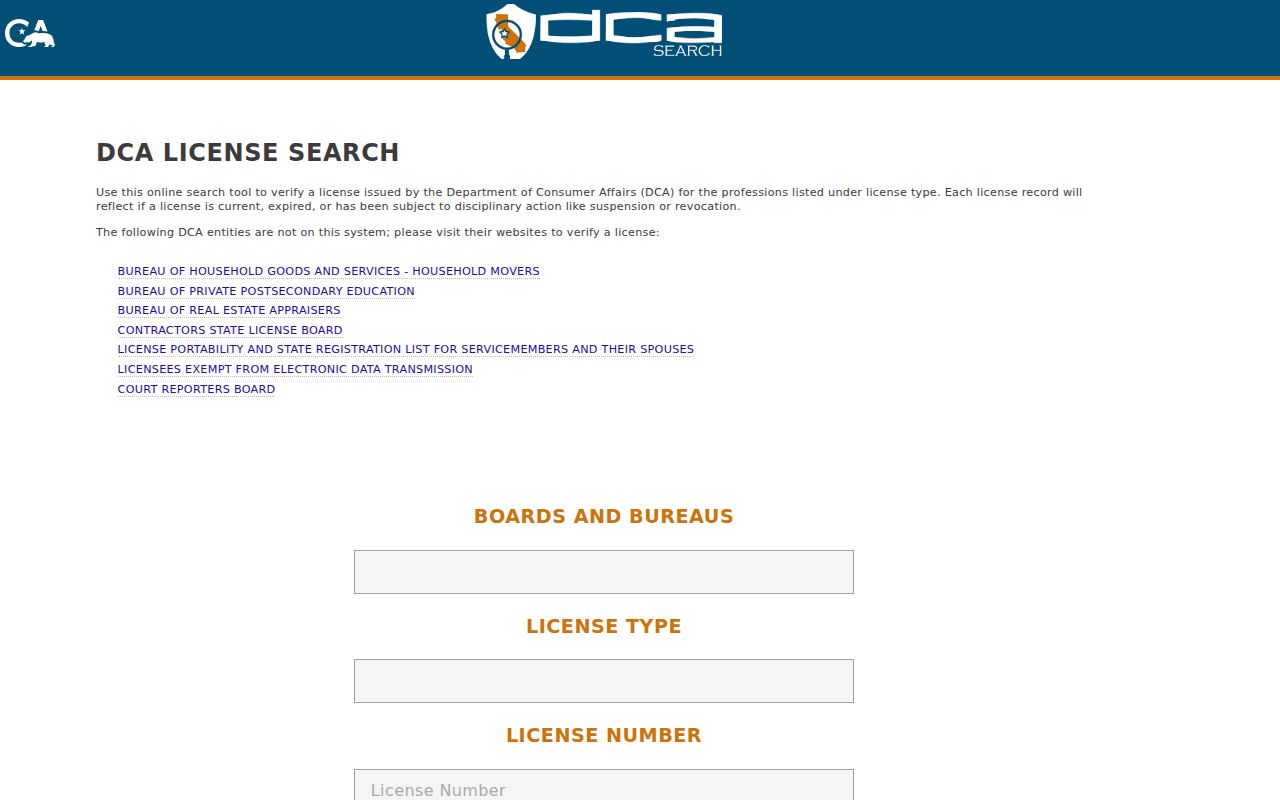 Bellflower people search with California DCA license search