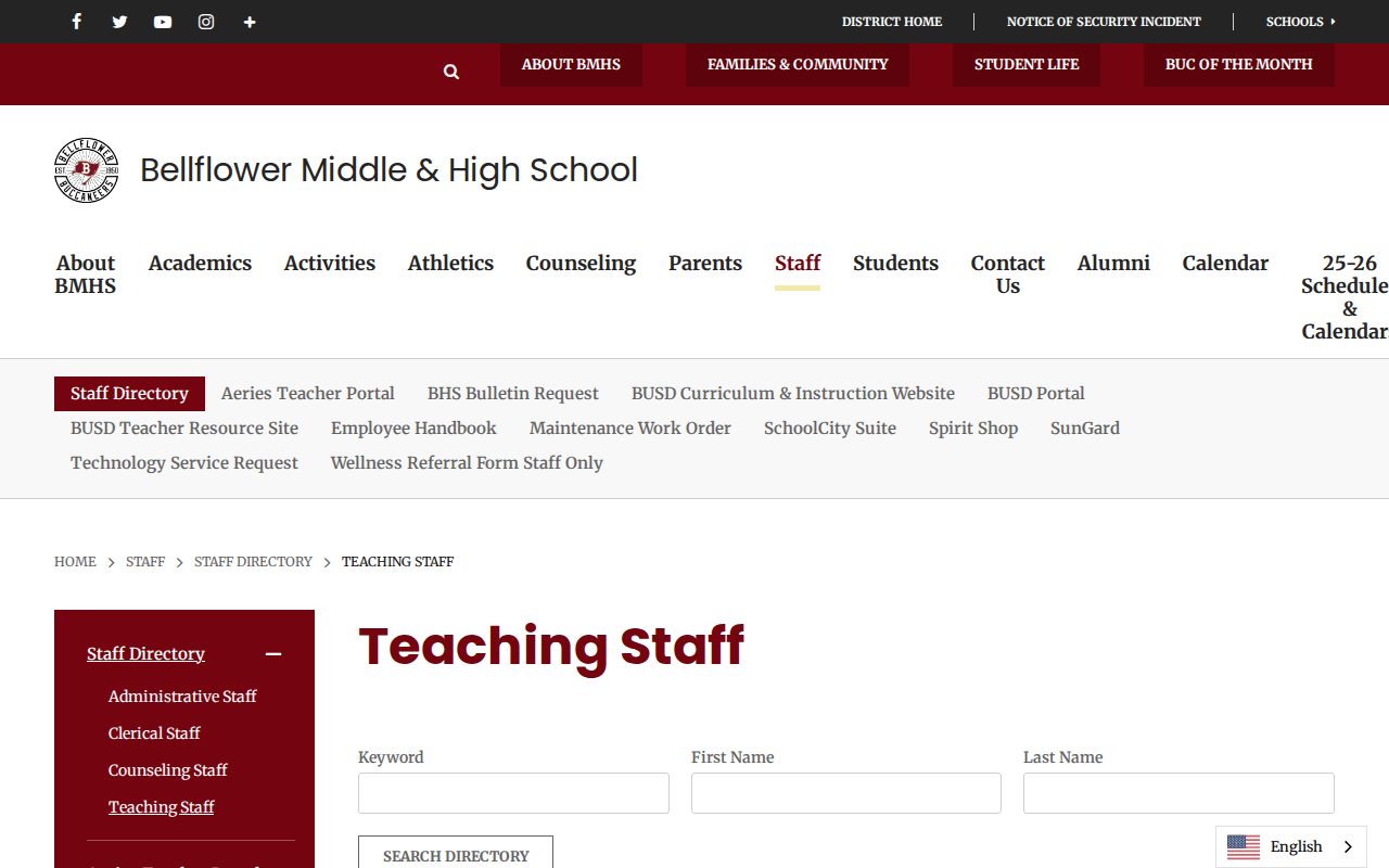 Bellflower people directories Bellflower High teaching staff directory