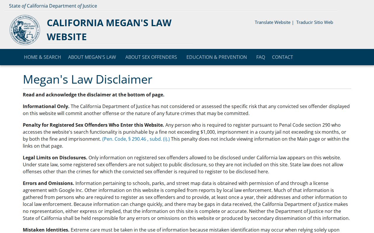 Bellflower public records Megan's Law legal-use disclaimer