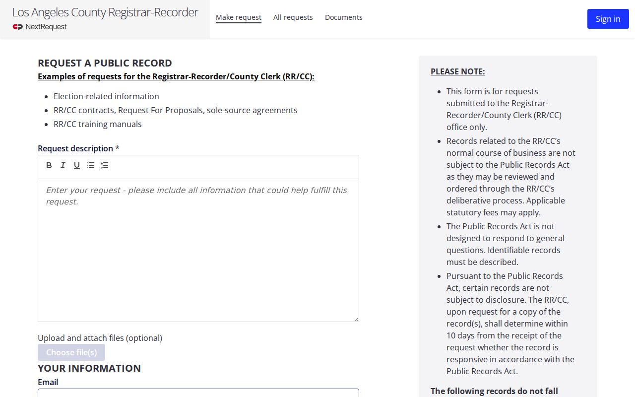 Bellflower public records RRCC NextRequest form